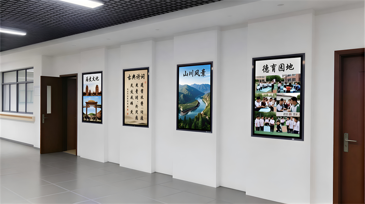 /校园文化走廊壁挂广告机：容大彩晶助力校园铸就智慧教育新阵地/校园文化走廊壁挂广告机：容大彩晶助力校园铸就智慧教育新阵地